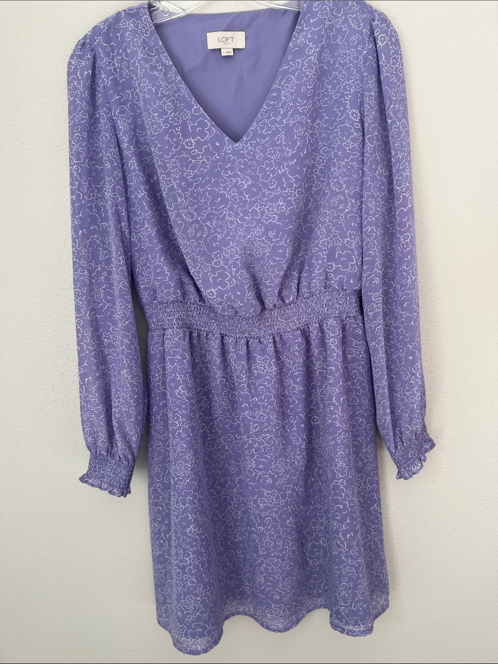 LOFT Lilac Floral V-Neck Long Sleeve Dress